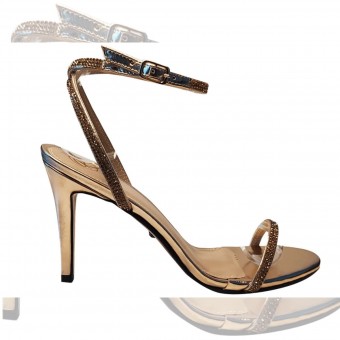 Sandália Metalizada/Strass/Salto 9cm