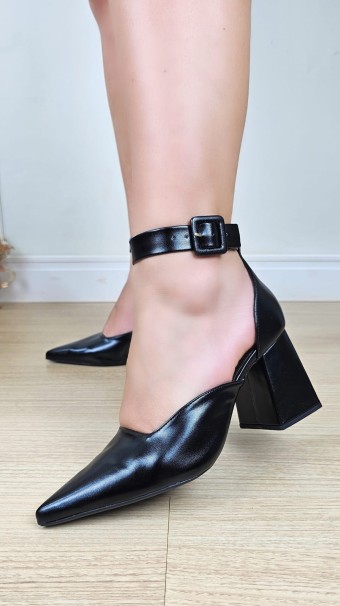 Scarpin Madrid Napa Salto Bloco  7cm Cor Preto Tamanho 34