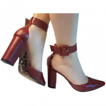 Scarpin Napa/Fivela/Salto Bloco 9cm