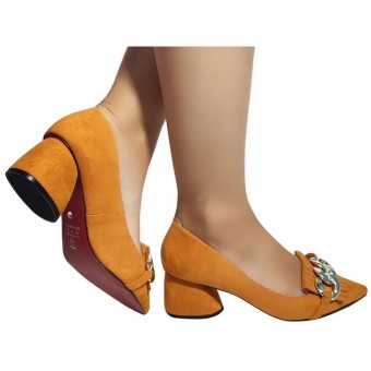 Scarpin Suede/Franja/Salto Pata 5cm Cor Deserto Tamanho 34