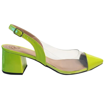Scarpin Verniz/Vinil/Salto Quadrado 5cm/Aberto