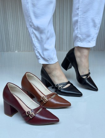 Scarpin Salto Bloco Napa Fivela 7cm 
