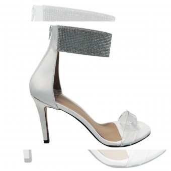 Sandália/ Verniz/ Strass Tornozelo/ Salto 9cm Tamanho 33 Cor Branco