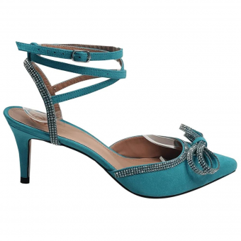 Scarpin Suede /Laço/Strass/Amarração/Salto 7cm
