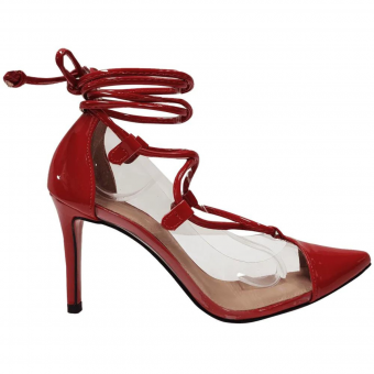 Scarpin Verniz/Vinil/Amarração Passador/Salto 9cm